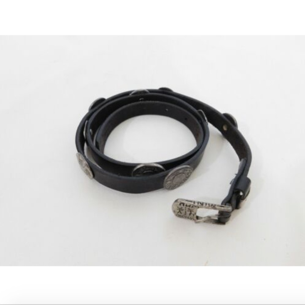 Leather Thin Black Embellished Belt Medallion Coin